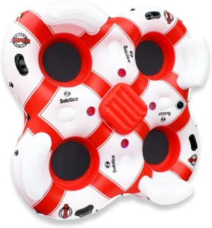Solstice Super Chill Inflatable River Raft Float Tube 4 Person with Cupholders, Cooler, Mesh Bottom, Backrest, Grab Handles Tie On Rope | for Rivers Lake Ocean Pool Floating Snow Heavy Duty Material