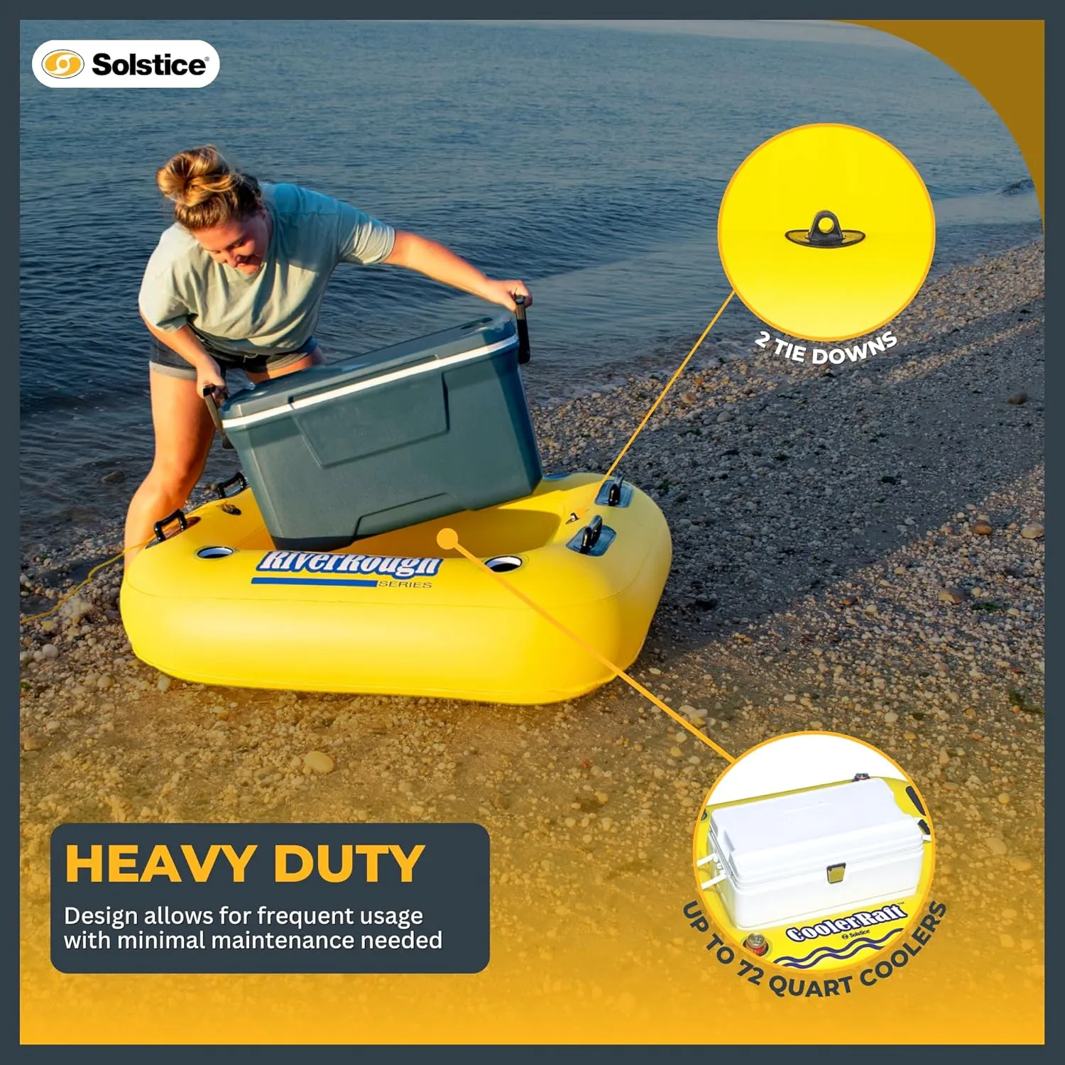 SOLSTICE Super Chill Inflatable River Raft Float Tube Series 1-6 Person With Cupholders Cooler Mesh Bottom Backrest Grab Handles Tie On Rope For River Lake Ocean Pool Floating Snow Heavy Duty Material