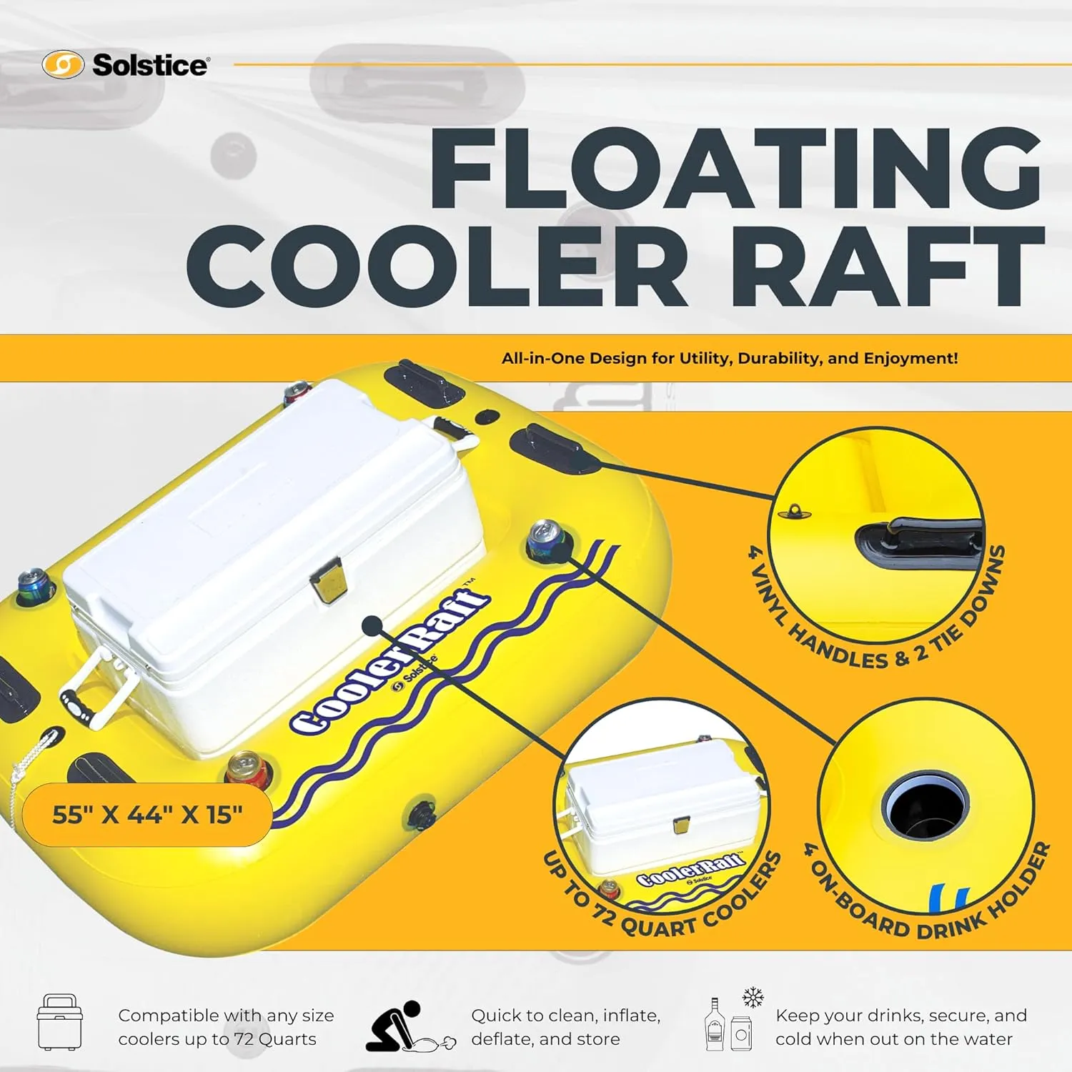 SOLSTICE Super Chill Inflatable River Raft Float Tube Series 1-6 Person With Cupholders Cooler Mesh Bottom Backrest Grab Handles Tie On Rope For River Lake Ocean Pool Floating Snow Heavy Duty Material