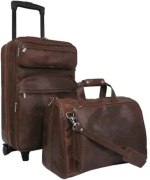 Southwestern Sensibilities Leather 2-Piece Luggage Set with Back Zippered Pocket and In-line Skate Wheels - 24.5" H x 14" L x 10.5" W