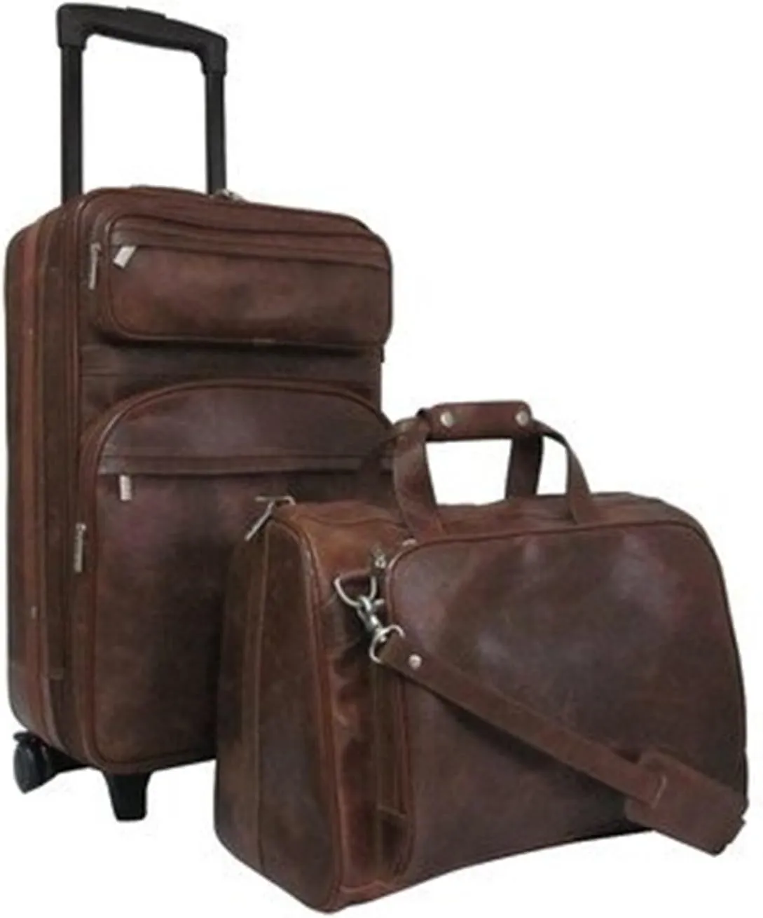 Southwestern Sensibilities Leather 2-Piece Luggage Set with Back Zippered Pocket and In-line Skate Wheels - 24.5" H x 14" L x 10.5" W