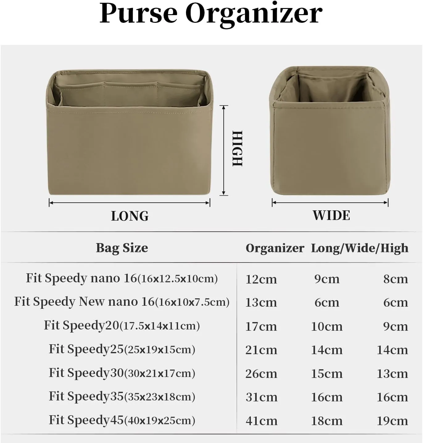 Speedy 25 Organizer Insert, Purse Dividers Compatible with LV Bag Speedy, Women's Handbag Organizers with Silky Satin (Gris tourterelle, Speedy25)