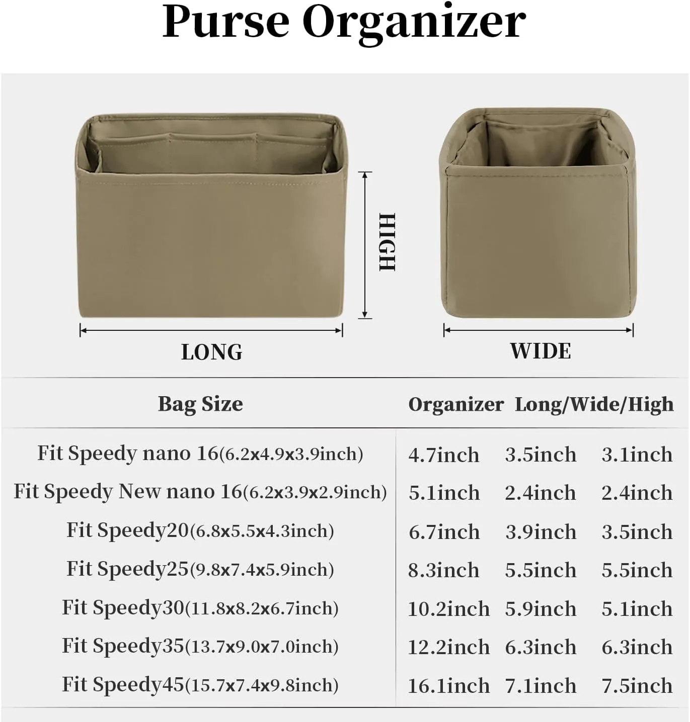 Speedy 25 Organizer Insert, Purse Dividers Compatible with LV Bag Speedy, Women's Handbag Organizers with Silky Satin (Gris tourterelle, Speedy25)