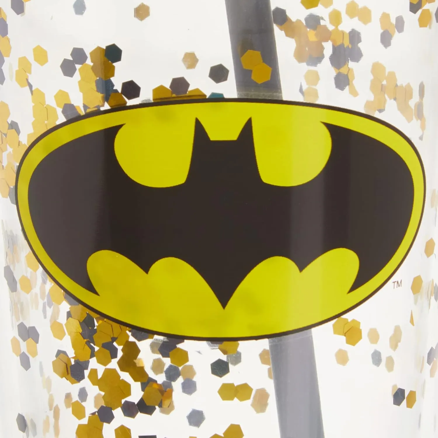 Spoontiques Batman Logo Glitter Cup w/Straw, 20 ounces