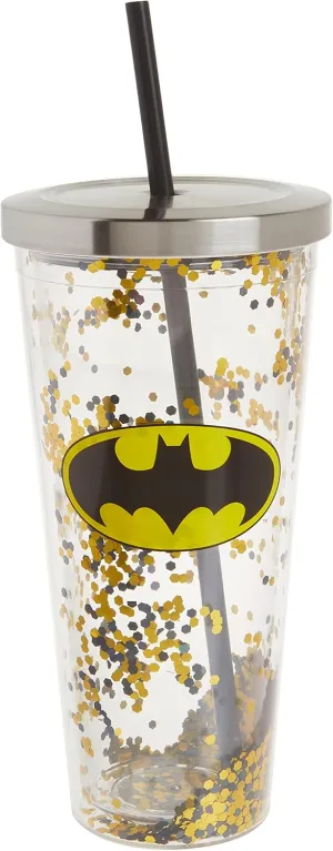 Spoontiques Batman Logo Glitter Cup w/Straw, 20 ounces