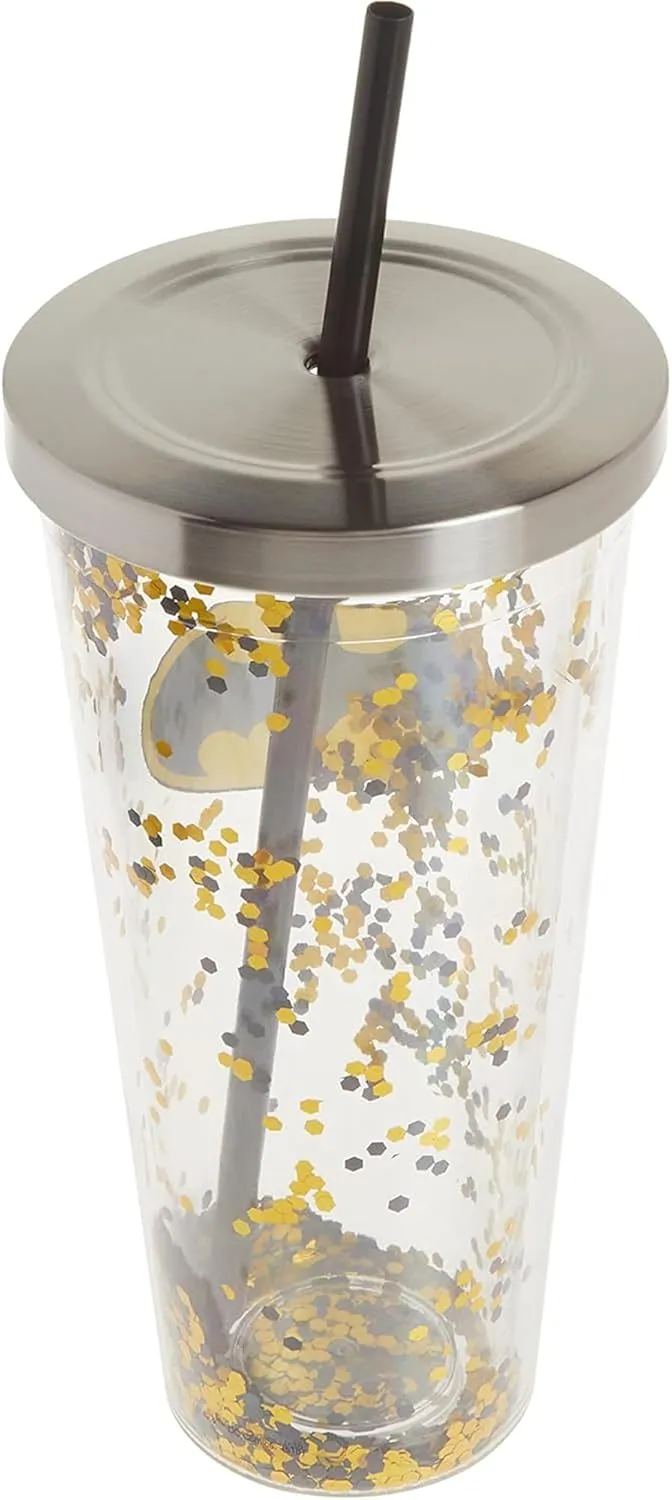 Spoontiques Batman Logo Glitter Cup w/Straw, 20 ounces