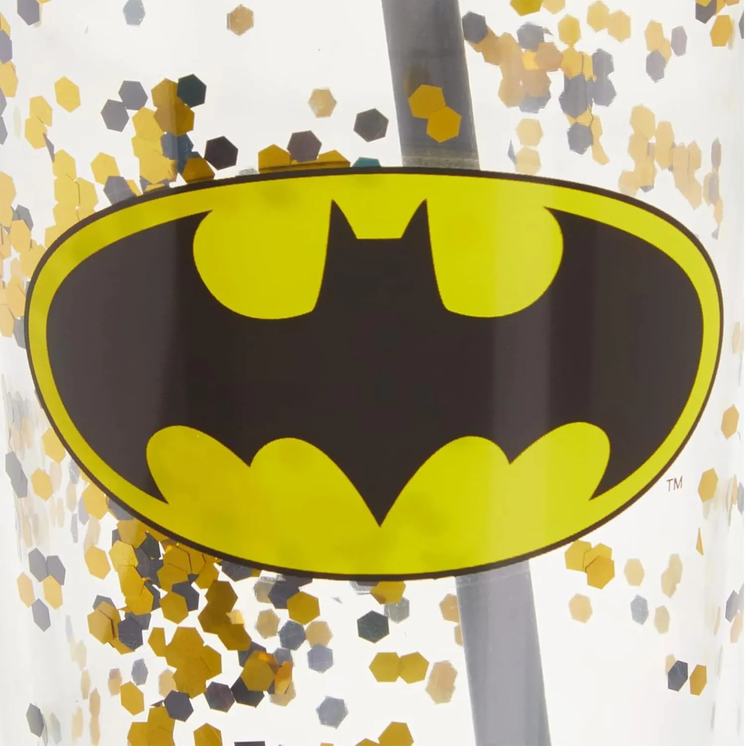 Spoontiques Batman Logo Glitter Cup w/Straw, 20 ounces