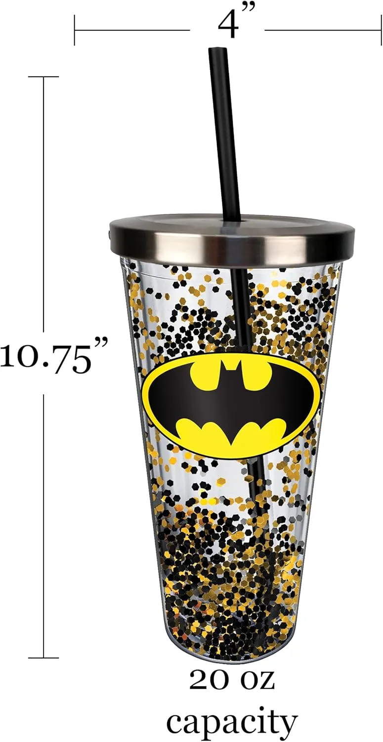 Spoontiques Batman Logo Glitter Cup w/Straw, 20 ounces