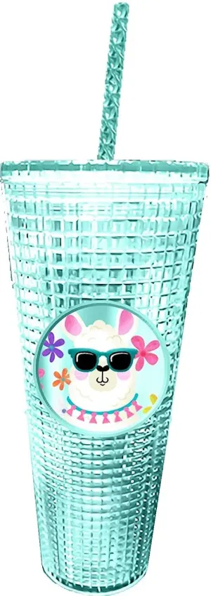 Spoontiques - Diamond Tumbler - Textured Cup with Straw - Double Wall Insulated and BPA Free - 20 oz - Llama