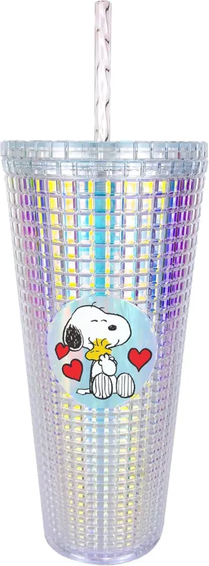 Spoontiques Snoopy Diamond Tumbler - Textured Cup with Straw - Double Wall Insulated and BPA Free - 20 oz