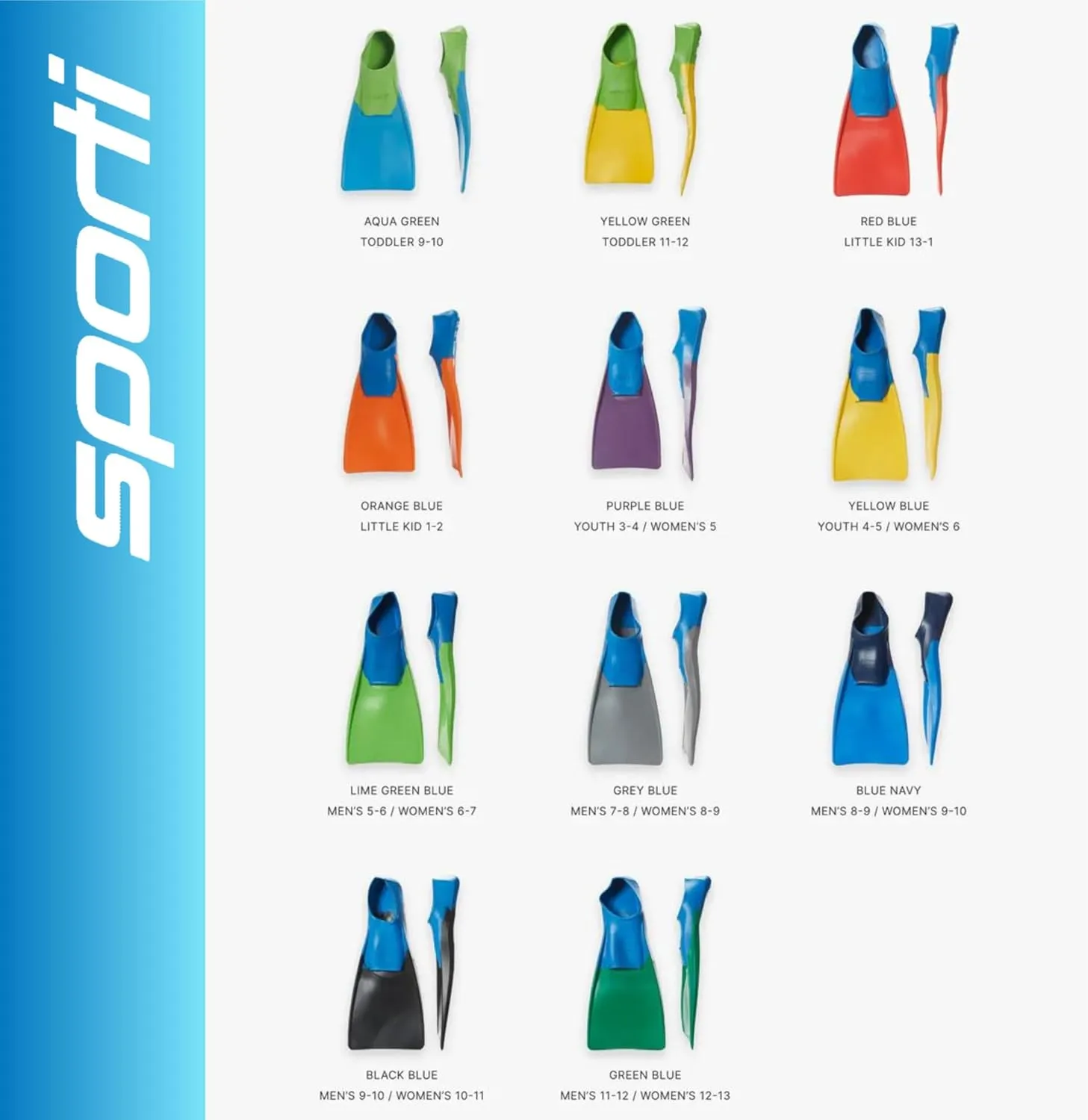 Sporti Adult-Kids Swim Fins for Pool Lap Swimming - Long Floating Fins for Swimming & Snorkeling - Swim Flippers for Training