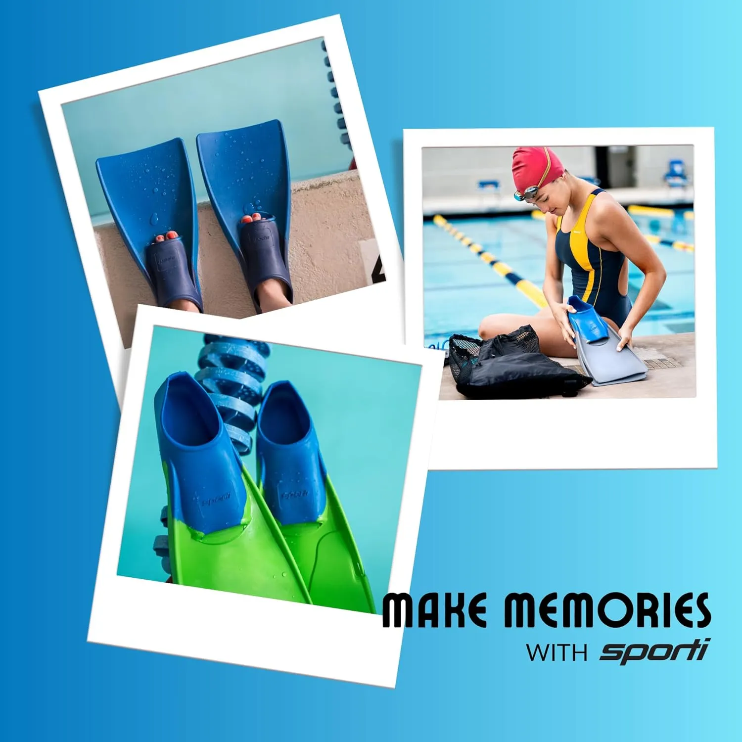 Sporti Adult-Kids Swim Fins for Pool Lap Swimming - Long Floating Fins for Swimming & Snorkeling - Swim Flippers for Training