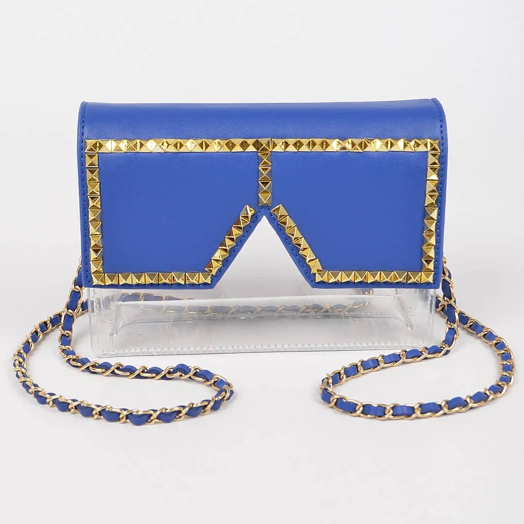 Square Rhinestone Glasses Clear Clutch