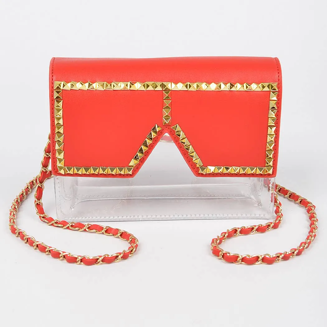 Square Rhinestone Glasses Clear Clutch