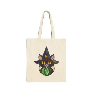 Stained Glass Cat Witch Cotton Canvas Tote Bag