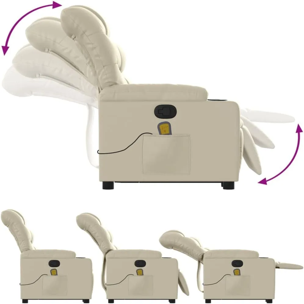 Stand up Massage Recliner Chair Cream Faux LeatherLounge Chair Comfy Chair Living Room Chair Suitable for Decks, Living Rooms, and patios.