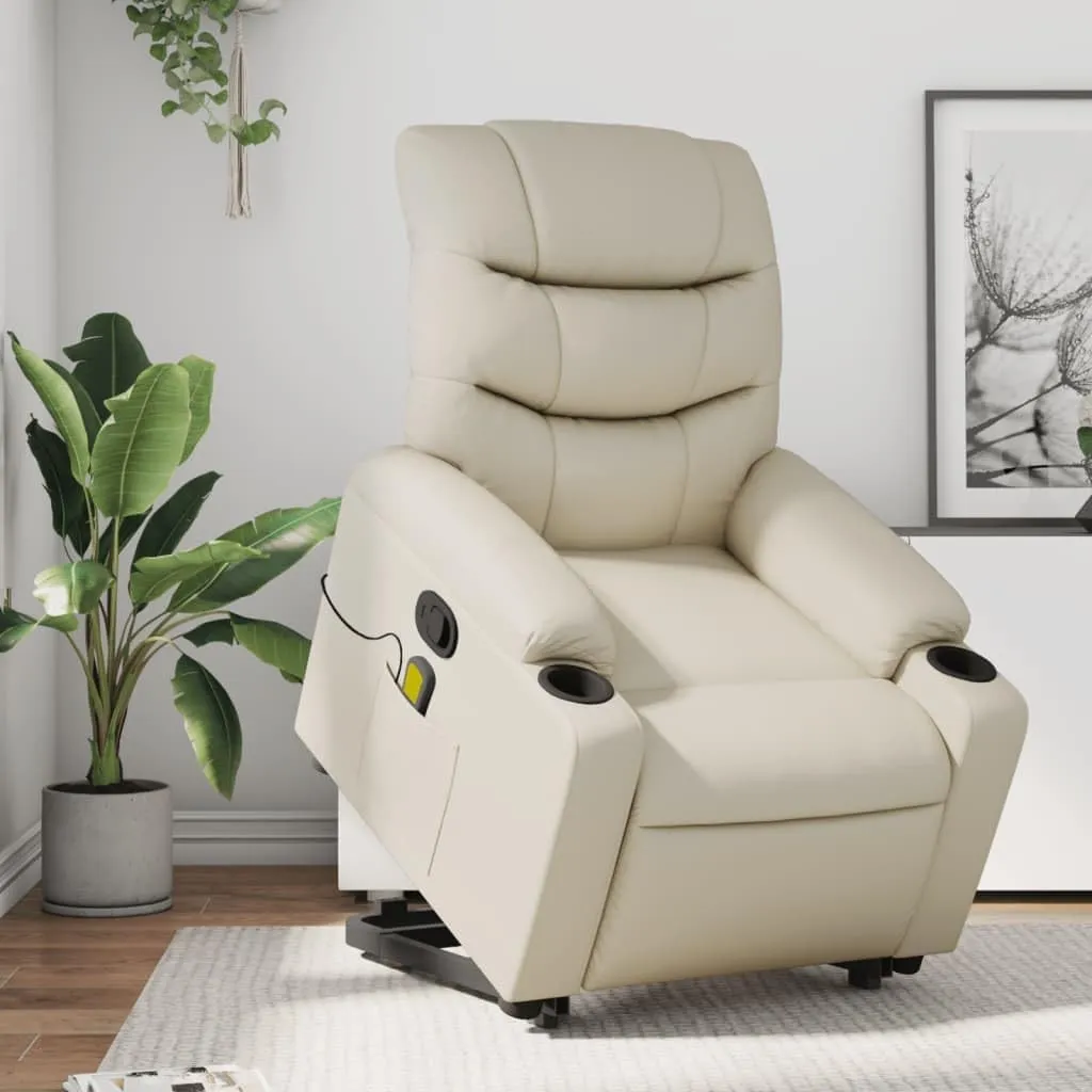Stand up Massage Recliner Chair Cream Faux LeatherLounge Chair Comfy Chair Living Room Chair Suitable for Decks, Living Rooms, and patios.