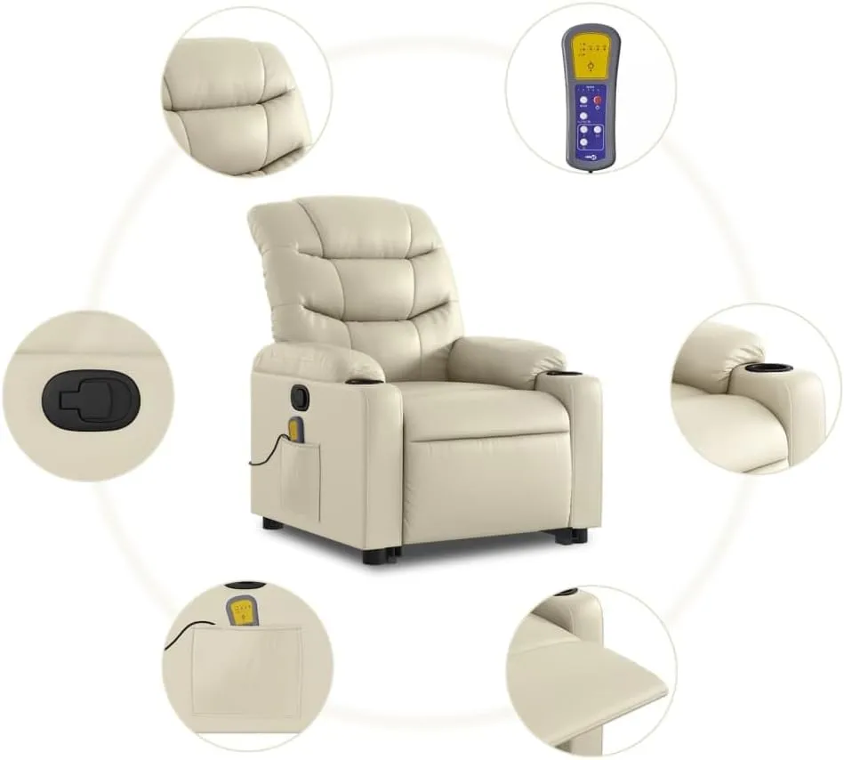 Stand up Massage Recliner Chair Cream Faux LeatherLounge Chair Comfy Chair Living Room Chair Suitable for Decks, Living Rooms, and patios.