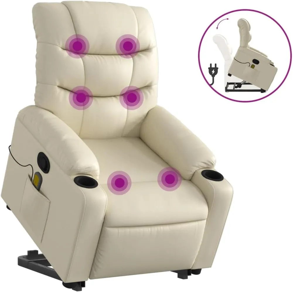 Stand up Massage Recliner Chair Cream Faux LeatherLounge Chair Comfy Chair Living Room Chair Suitable for Decks, Living Rooms, and patios.