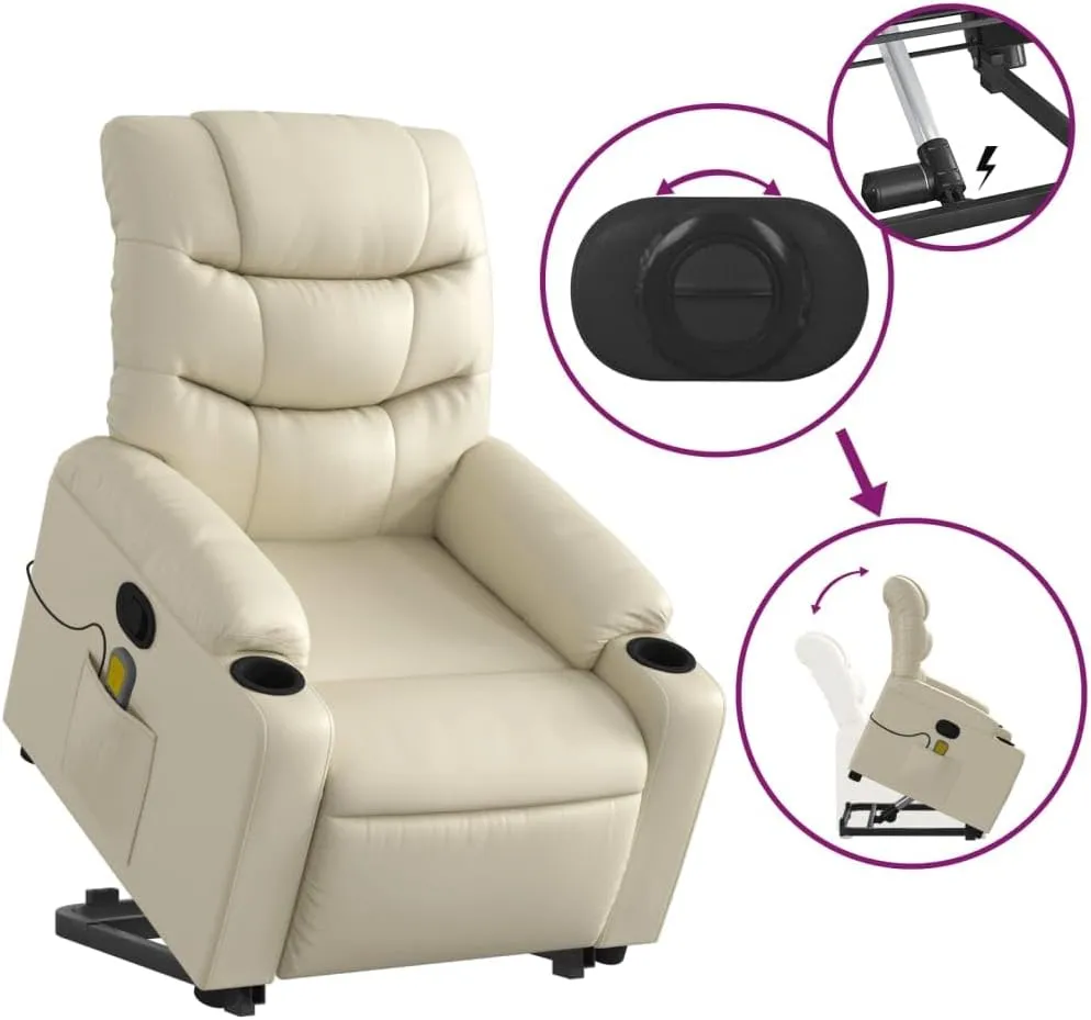 Stand up Massage Recliner Chair Cream Faux LeatherLounge Chair Comfy Chair Living Room Chair Suitable for Decks, Living Rooms, and patios.