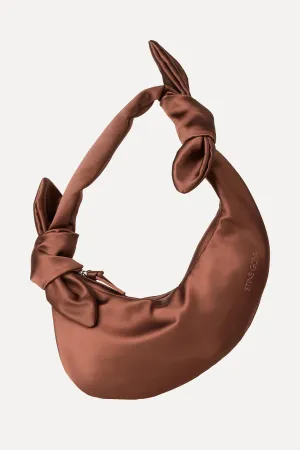 Stine Goya Satin Knotted Satchel Clutch Bag Chocolate