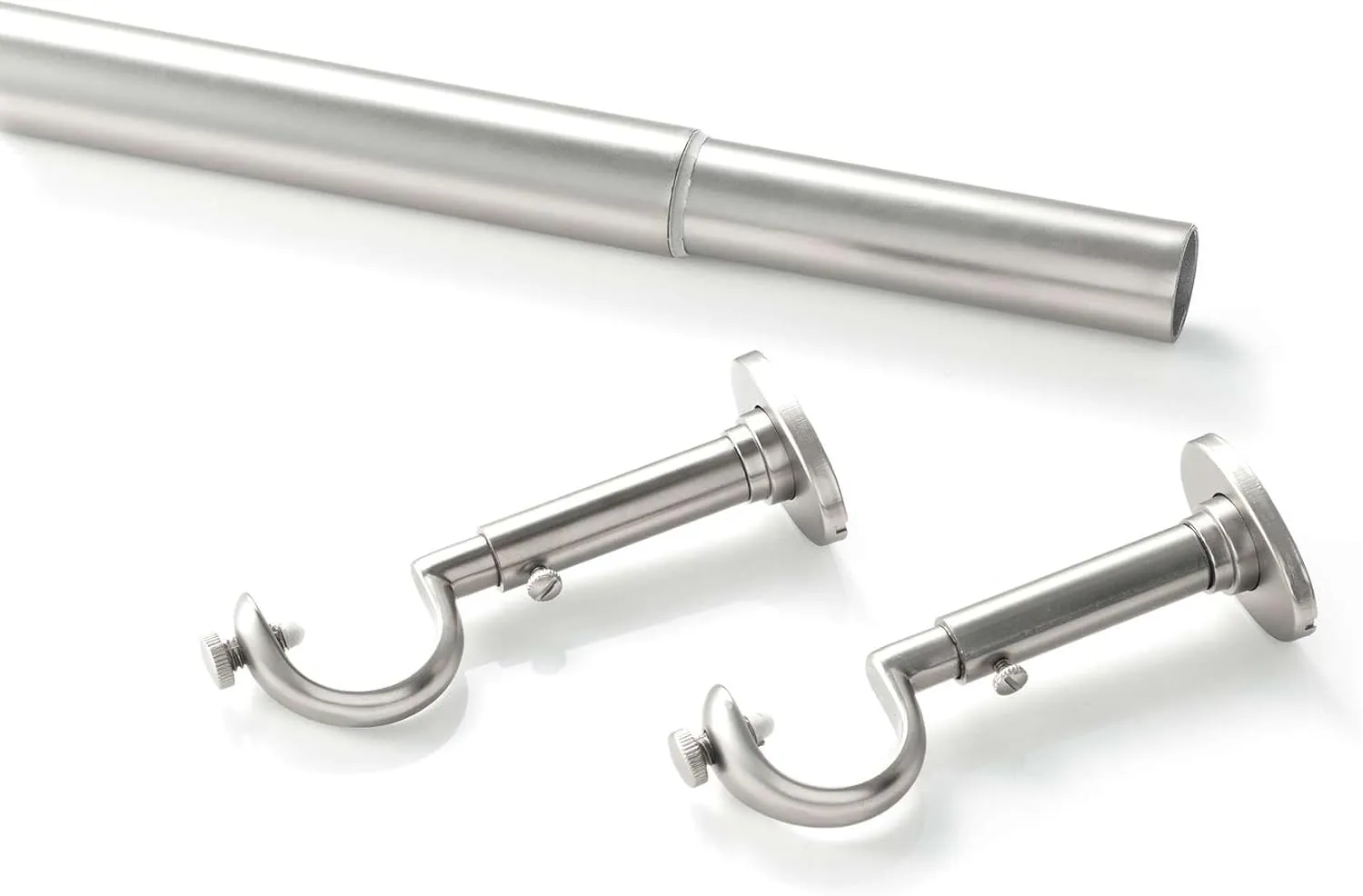 Stockbridge Satin Nickel Curtain Rod, 102"-144" Feet, Metallic Solid Pattern