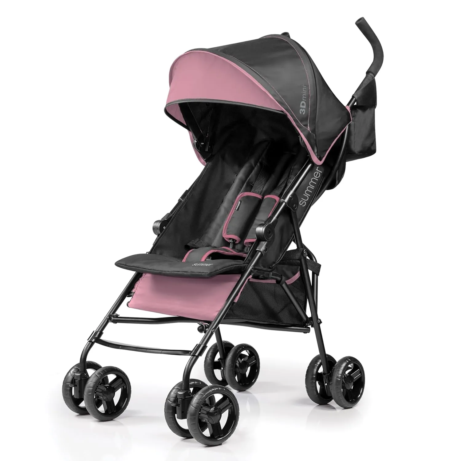 Summer by Ingenuity 3D Mini Convenience Stroller – Lightweight Stroller with Compact Fold, Multi-Position Recline, Canopy with Pop Out Sun Visor and More – Umbrella Stroller for Travel, Pink