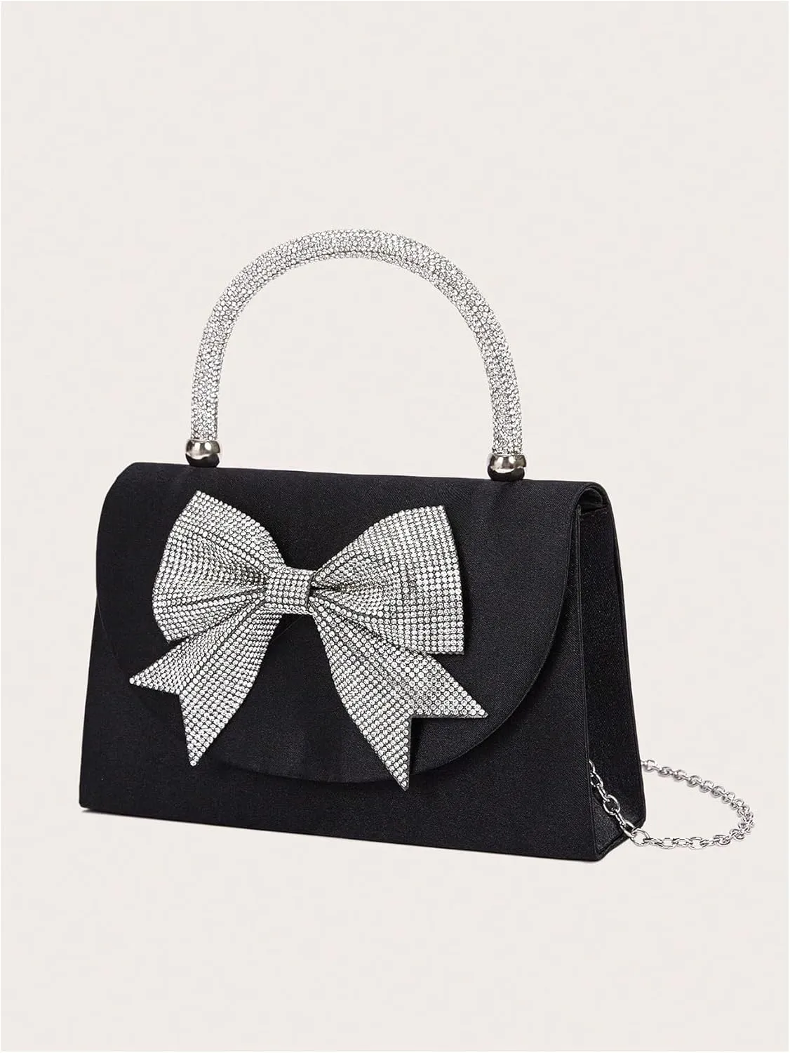 SweatyRocks Women's Rhinestone Bow Top Handle Clutch Purses Flap Crossbody Satchel Handbags