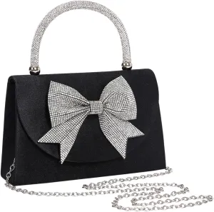 SweatyRocks Women's Rhinestone Bow Top Handle Clutch Purses Flap Crossbody Satchel Handbags