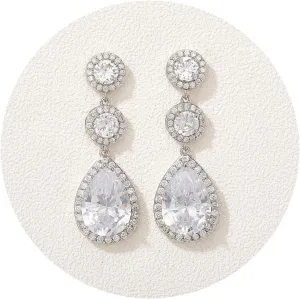 SWEETV Crystal Teardrop Wedding Bridal Earrings For Brides, Bridesmaids, Rhinestone Drop Dangle Earrings for Women, Bridal Prom Party Jewelry