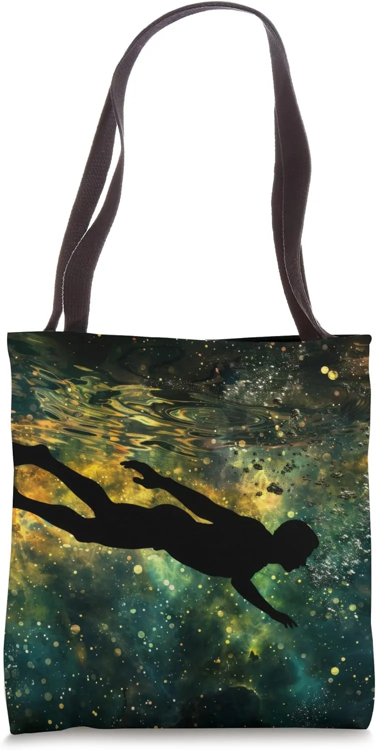 Swimmer Silhouette in Front Of Space Galaxy Tote Bag