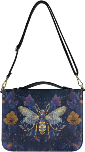Talayituse Bee Flower Print Bible Cover for Women Men PU Leather Bible Case Large Bible Bag with Handle, Multifunctional Zipper Bible Book Cover Carrying Case with Shoulder Strap, 2XL