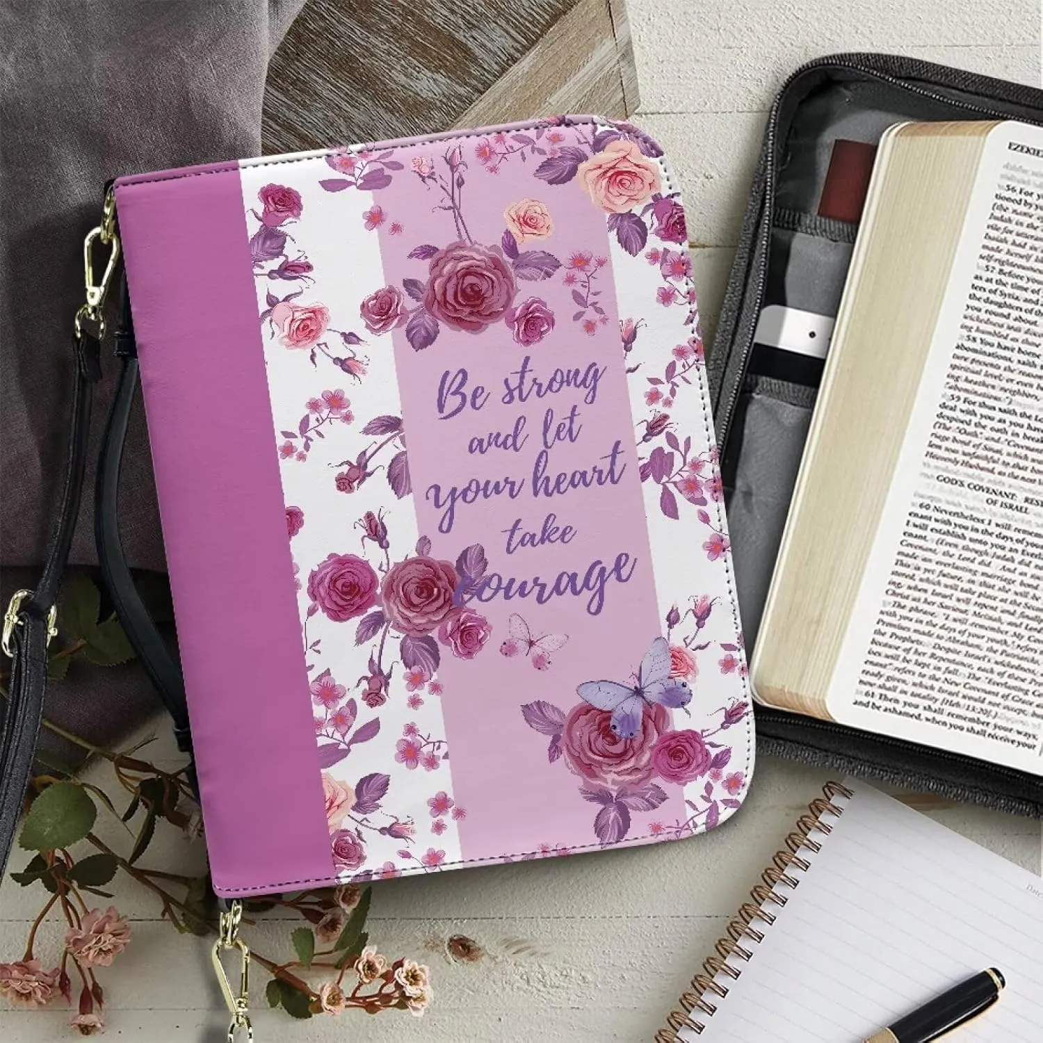 Talayituse Bible Cover for Women Men PU Leather Bible Case Bible Carrying Case Bible Tote Bag with Detachable Shoulder Strap