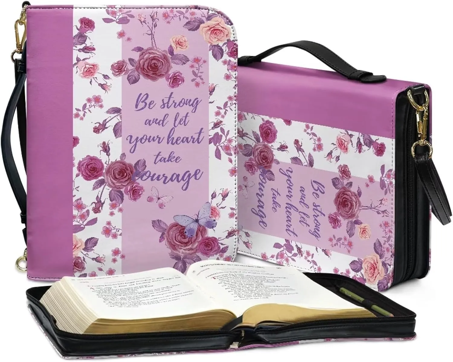 Talayituse Bible Cover for Women Men PU Leather Bible Case Bible Carrying Case Bible Tote Bag with Detachable Shoulder Strap