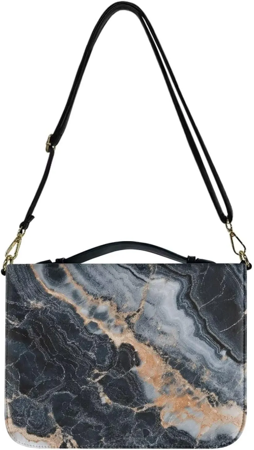 Talayituse Black Marble Print PU Leather Bible Cover for Women Men, Portable Bible Case Multifunctional Bible Bag Bible Carrying Case Bible Carrier with Shoulder Strap, 2XL