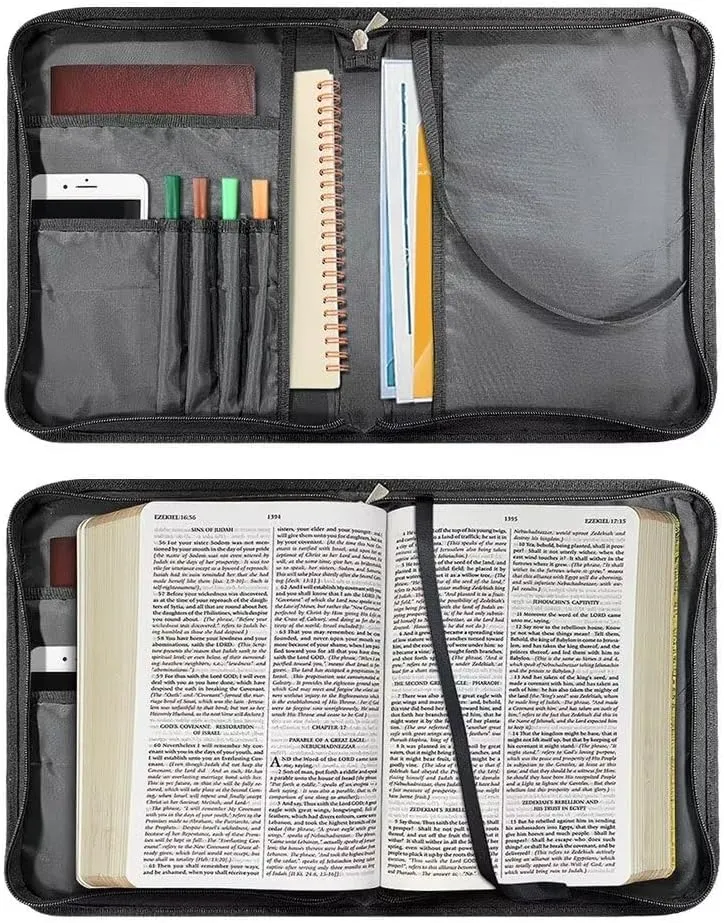 Talayituse Blue Marble Pattern Bible Cover for Women Men Bible Book Cover PU Leather Bible Case Church Bag with Handle Lightweight Bible Study Tools Christian Tote Bags with Shoulder Strap, L