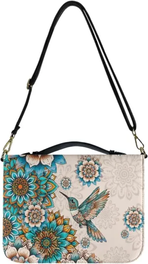 Talayituse Boho Mandala Hummingbird Pattern Leather Bible Cover for Women Men, Bible Case Multifunctional Bible Bag Bible Carrying Case Bible Carrier with Shoulder Strap, 2XL