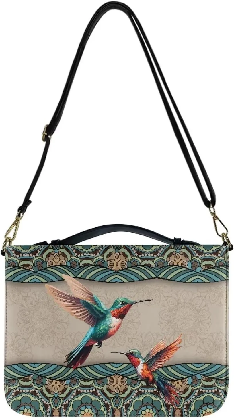 Talayituse Boho Mandala Hummingbird Print Bible Cover for Men Women, PU Leather Bible Carrying Case with Adjustable Shoulder Strap, Waterproof Bible Bags Scripture Bag Church Bag for Bible Study, 2XL
