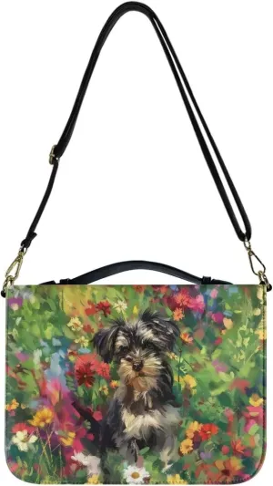 Talayituse Yorkshire Daisy Pattern Bible Cover for Women Men Lightweight Bible Cover PU Leather Makeup Organizer Expand Brief Case Journal Case Christian Purses Handbags with Shoulder Strap, 2XL