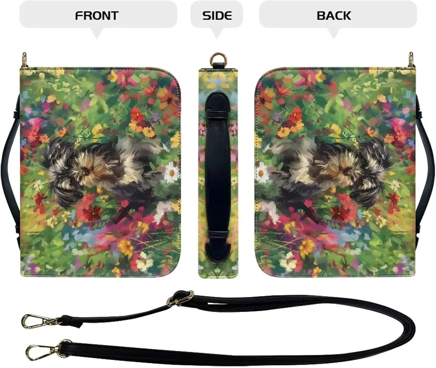Talayituse Yorkshire Daisy Pattern Bible Cover for Women Men Lightweight Bible Cover PU Leather Makeup Organizer Expand Brief Case Journal Case Christian Purses Handbags with Shoulder Strap, 2XL