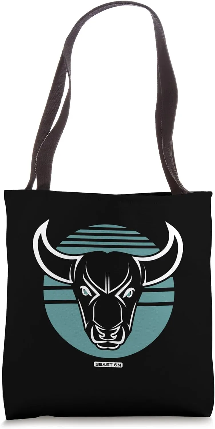 Taurus Head in Blue Fitness Workout Motivation Gym Training Tote Bag