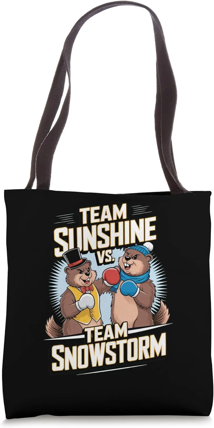 Team Sunshine vs Team Snowstorm Funny Funny Winter Tote Bag