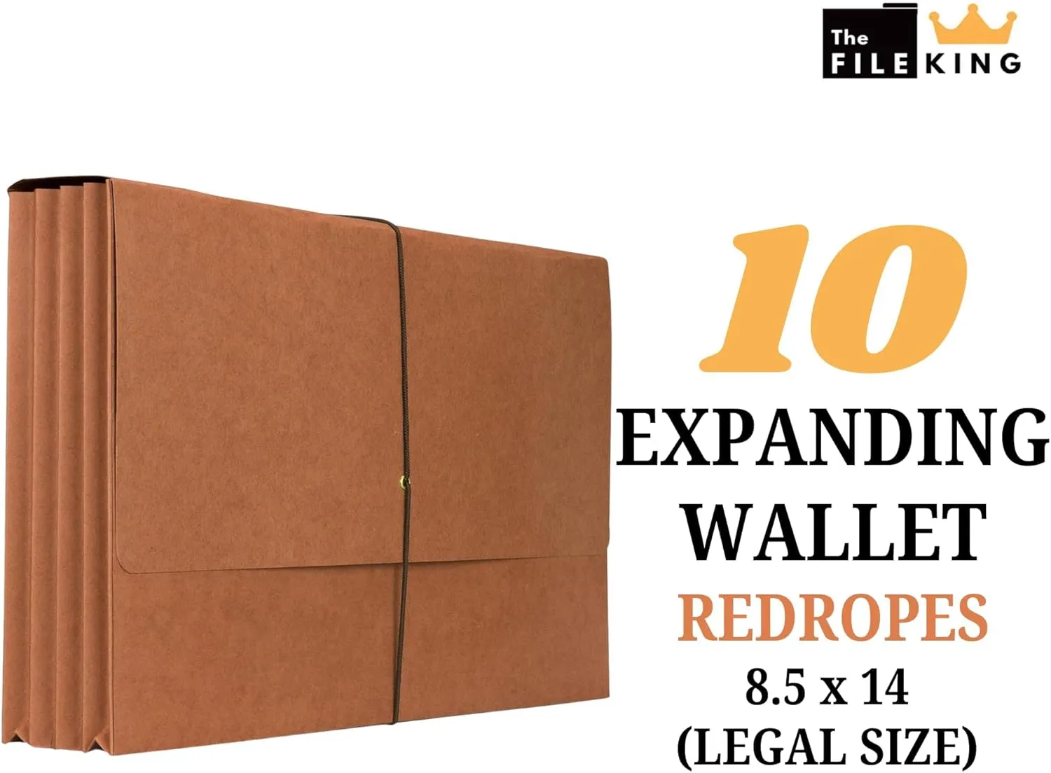 The File King Expanding File Wallet - Legal Size, 10 Redropes | USA Made | 5.25” Expandable File Folders | Redwell Folders Legal Size Wallets | Red Rope Expanding File Folder with Flap & Elastic Cord