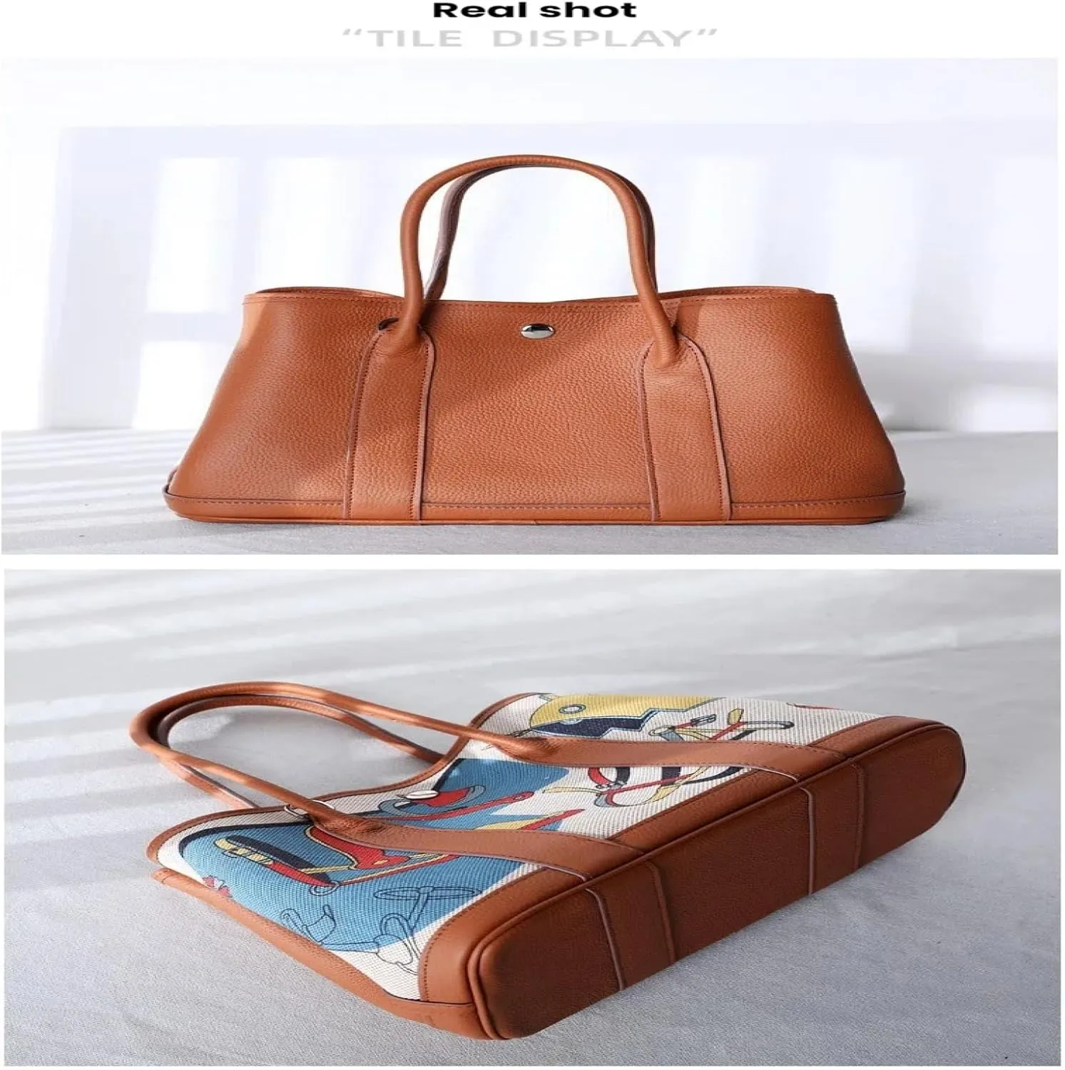 The First Layer of Cowhide Garden Painted Leather Graffiti Large Capacity Tote