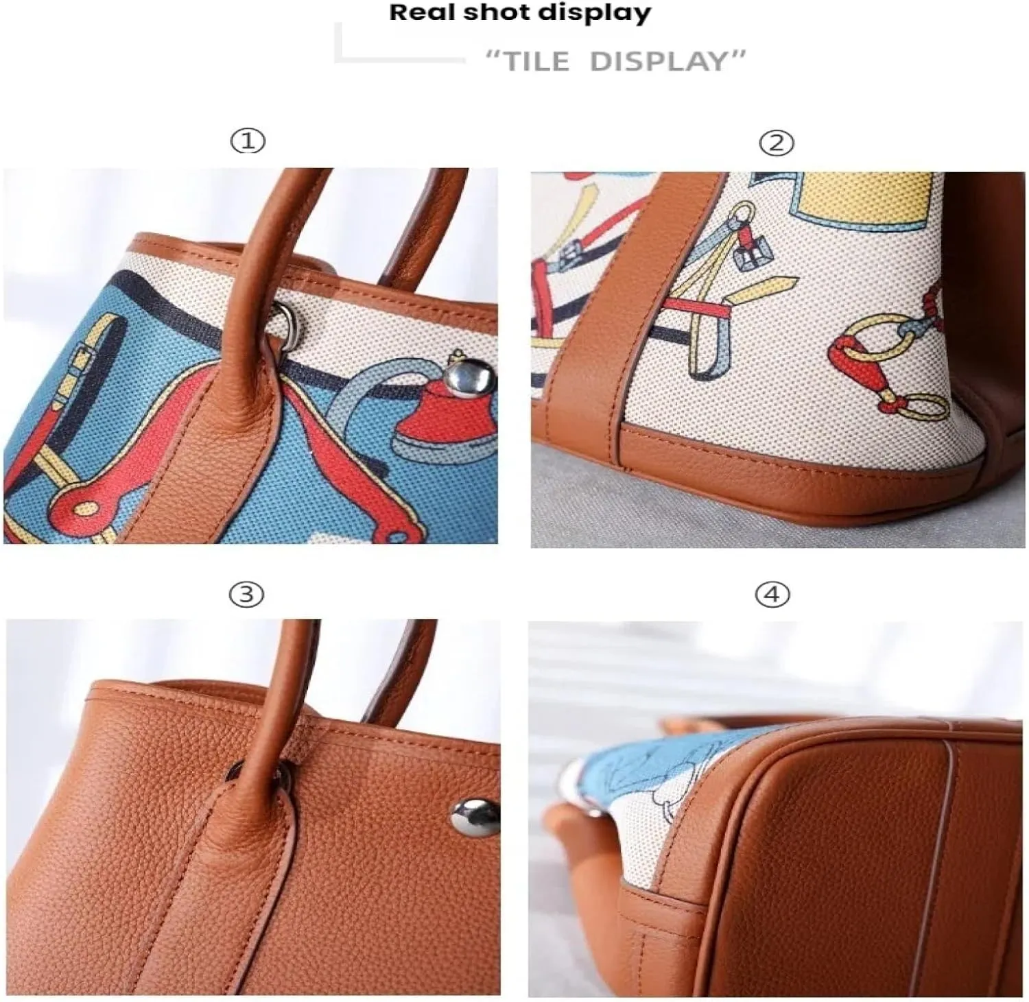The First Layer of Cowhide Garden Painted Leather Graffiti Large Capacity Tote