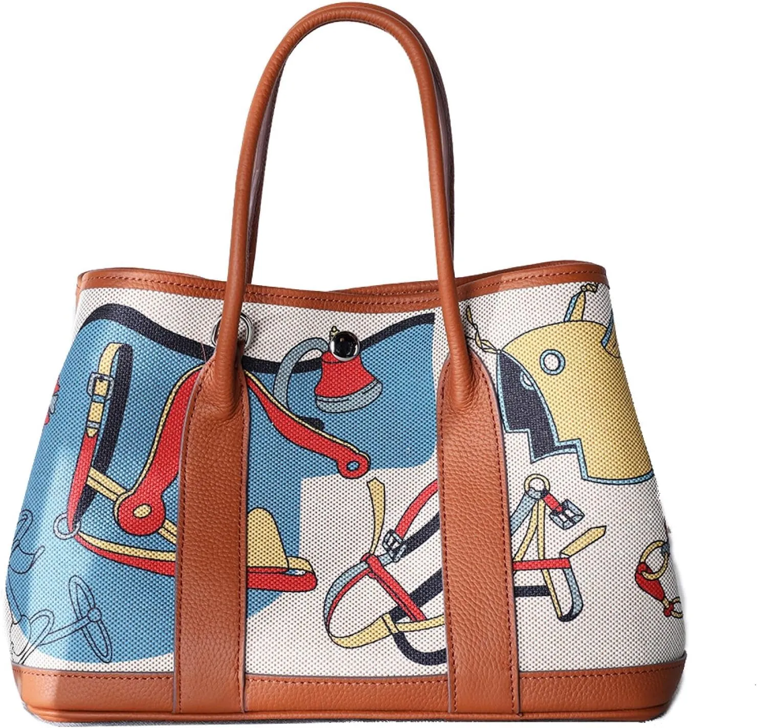 The First Layer of Cowhide Garden Painted Leather Graffiti Large Capacity Tote