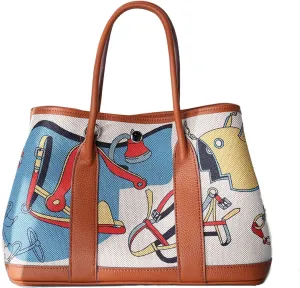 The First Layer of Cowhide Garden Painted Leather Graffiti Large Capacity Tote
