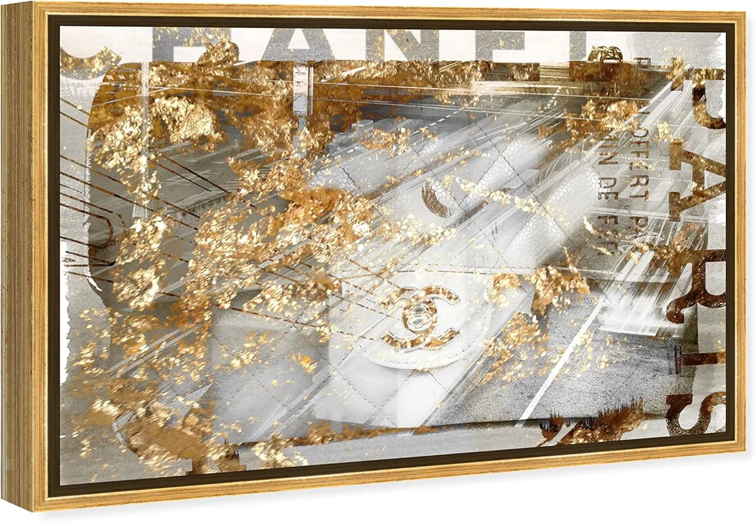 The Oliver Gal Artist Co. Fashion and Glam Framed Wall Art Canvas Prints 'No1 Bag' Handbags Home Décor, 45" x 30", Gold, White