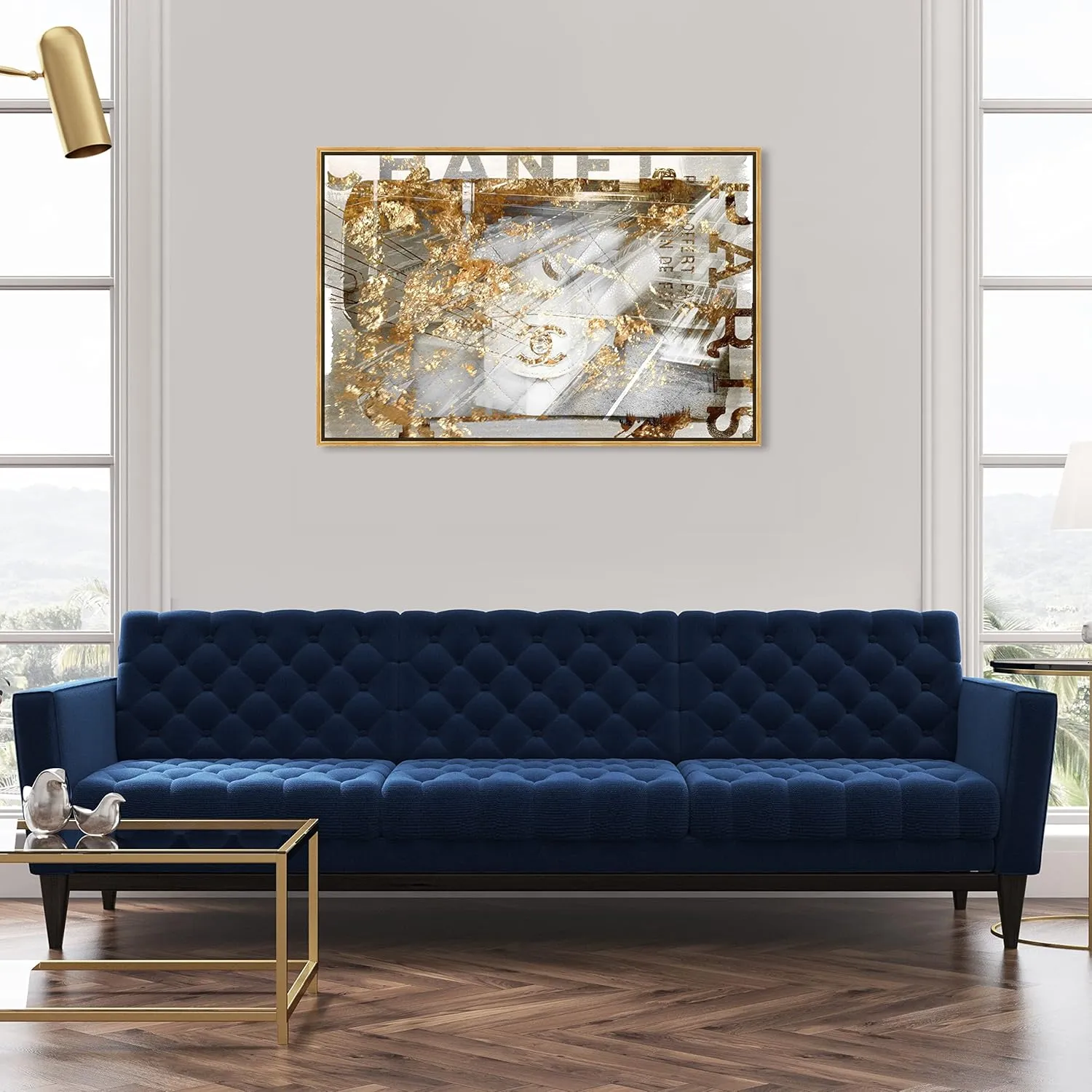 The Oliver Gal Artist Co. Fashion and Glam Framed Wall Art Canvas Prints 'No1 Bag' Handbags Home Décor, 45" x 30", Gold, White