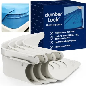 The Original USA Patents Pending Zlumber Lock Sheet Holders - Secure Bed Sheets Firmly in Place - Heavy-Duty Mattress Straps for No More Loose Sheets, Fits All Sheet Sizes, Easy One-Time Installation